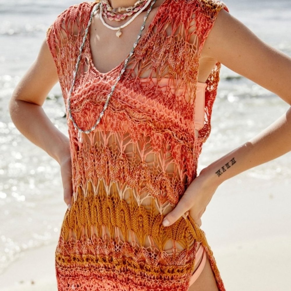Free People Pink Flame Tunic Cover up Medium/Large